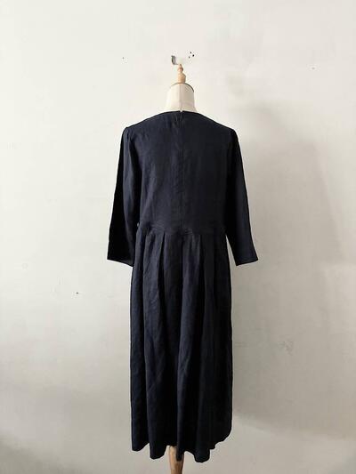 【美品】wafu. リネン ウエスト タック ロング ワンピース 画像5
