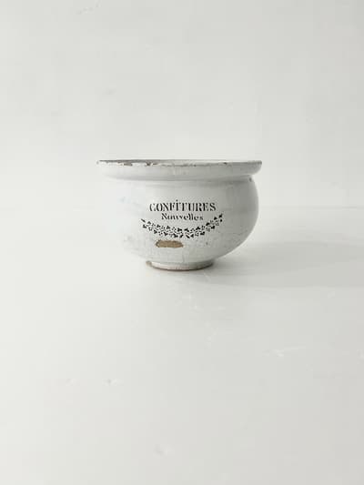 【フランスアンティーク】CONFITURES　nouvelles　ジャムポット　白茶　大 画像1