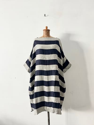 【未使用】TOUJOURS　 OVER DYE　ボーダー　リネン　ワンピース　サイズF 画像1