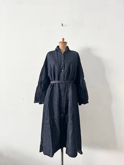 【美品】Gauze　コットンリネンシャツワンピース　インディゴ　 画像1