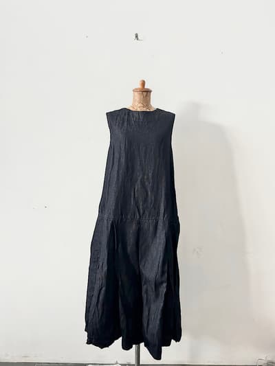 【未使用】Gauze　コットンリネン　ノースリーブ　ワンピース　indigo　G244　　 画像1