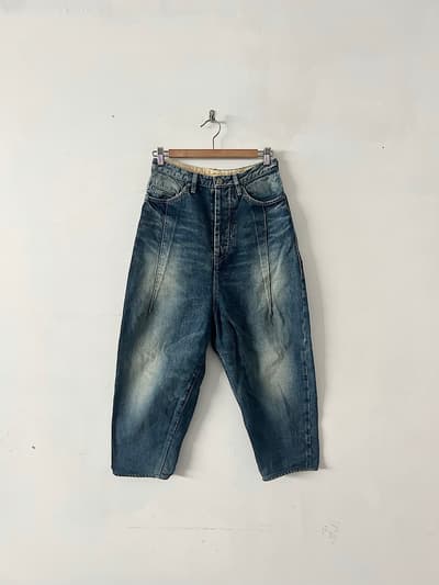 【美品】mina perhonen alwaysコットンリネンテーパードデニムパンツ 34 画像1