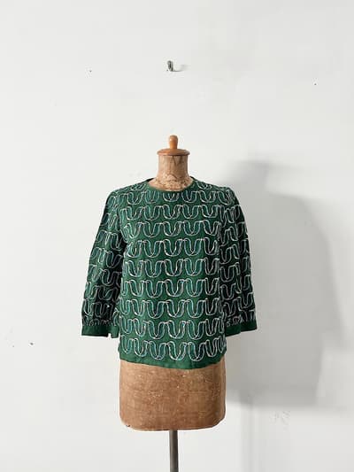 【美品】mina perhonen　ribbon bird　リネンブラウス　サイズ38   画像1