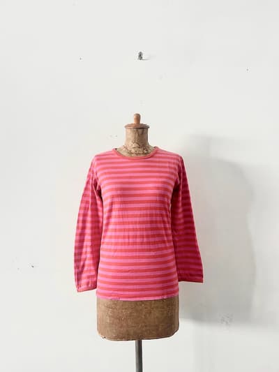 marimekko　ボーダーTシャツ　サイズ140-146　ピンク赤　 画像1