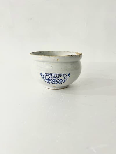 【フランスアンティーク】CONFITURES　nouvelles　ジャムポット　白青　　小　 画像1