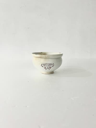 【フランスアンティーク】CONFITURES　nouvelles　ジャムポット　白茶　　小　 画像1