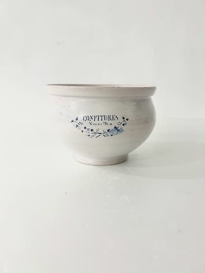 【フランスアンティーク】CONFITURES　nouvelles　ジャムポット　白青　大　 画像1