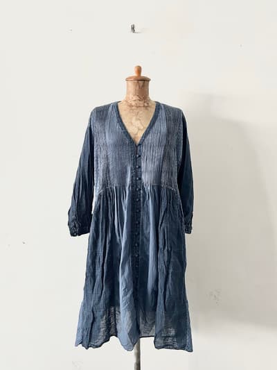 【未使用】　メゾンドソイルインディゴパッチワークピンタックワンピース 画像1
