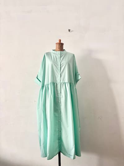 【美品】KELEN ケレン バンドカラー ギャザー ロングワンピース ミントグリーン　 画像1