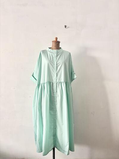 【美品】KELEN ケレン バンドカラー ギャザー ロングワンピース ミントグリーン　 画像2