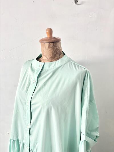 【美品】KELEN ケレン バンドカラー ギャザー ロングワンピース ミントグリーン　 画像4