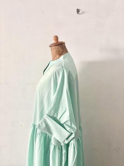 【美品】KELEN ケレン バンドカラー ギャザー ロングワンピース ミントグリーン　 画像6