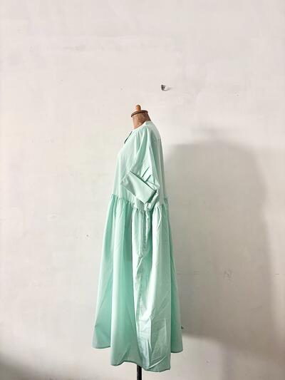 【美品】KELEN ケレン バンドカラー ギャザー ロングワンピース ミントグリーン　 画像7