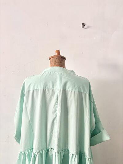 【美品】KELEN ケレン バンドカラー ギャザー ロングワンピース ミントグリーン　 画像8