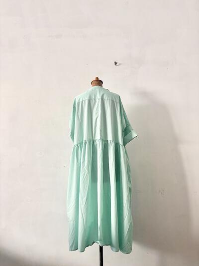 【美品】KELEN ケレン バンドカラー ギャザー ロングワンピース ミントグリーン　 画像5