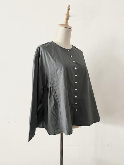 【美品】Gauze# コットンリネン ドットボタン ワイドブラウス 画像3