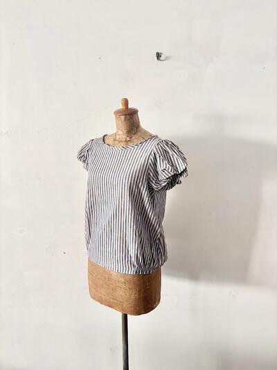 【美品】amherst アムハースト 綿麻 ストライプ パフスリーブ ブラウス　 画像6