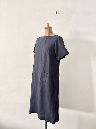 【美品】atelier naruse アトリエナルセ リネンワンピース　ネイビー　 画像3
