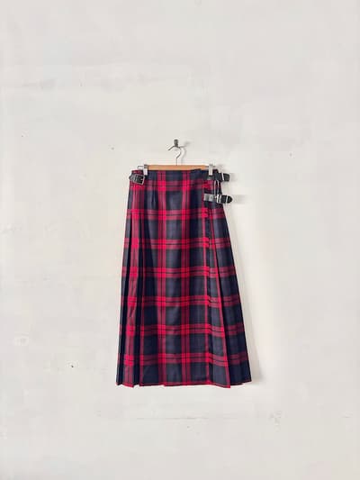 【美品】オニールオブダブリン ウールロングキルトスカート ラフマスク 赤 10 画像1