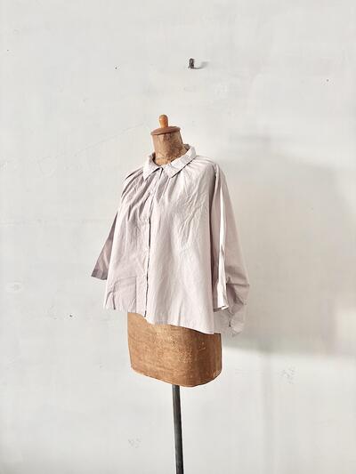 【美品】Gauze#（ガーゼ）コットンギャザーブラウス グレーホワイト 画像3
