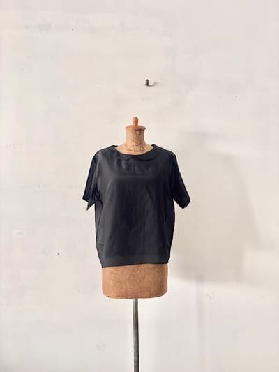 【美品】Gauze# ガーゼ シルク混 コットン 丸襟プルオーバーブラウス 黒 F 画像1
