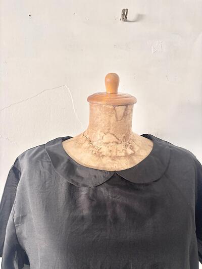 【美品】Gauze# ガーゼ シルク混 コットン 丸襟プルオーバーブラウス 黒 F 画像4