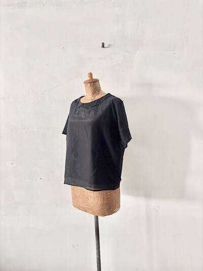 【美品】Gauze# ガーゼ シルク混 コットン 丸襟プルオーバーブラウス 黒 F 画像3