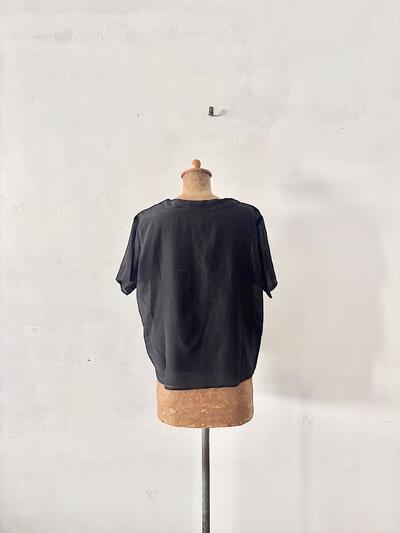 【美品】Gauze# ガーゼ シルク混 コットン 丸襟プルオーバーブラウス 黒 F 画像5