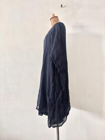 【未使用】TOUJOURS トゥジュー リネン ヘンリーネックワンピース ネイビー　　 画像8
