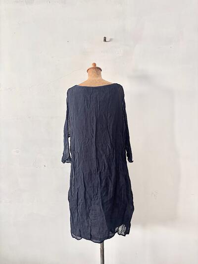 【未使用】TOUJOURS トゥジュー リネン ヘンリーネックワンピース ネイビー　　 画像6