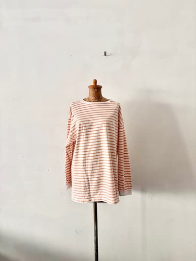 【美品】bulle de savon ビュルデサボン ボーダーカットソー オレンジ・白 F 日本製 画像1