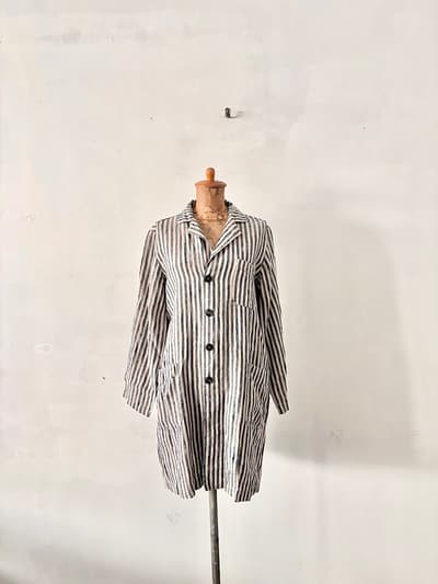 【美品】ARMEN アーメン リネン100% ストライプ ワークコート フランス製 サイズ1　　 画像1
