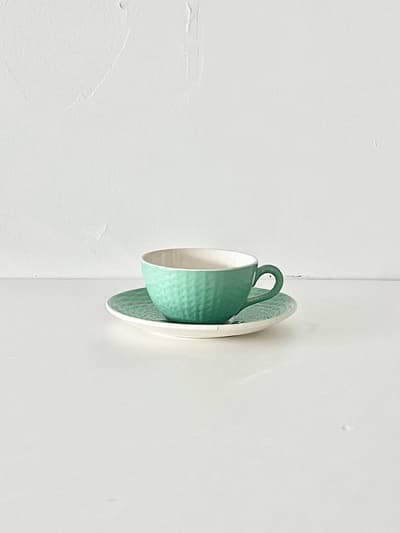 【フランスアンティーク】DIDIN&SARREGUEMINES　カップ＆ソーサー　エメラルドグリーン　 画像1