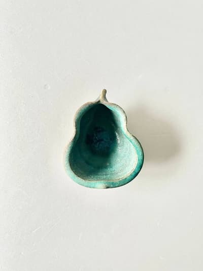 【美品】藤原純　洋ナシ鉢　青 画像1