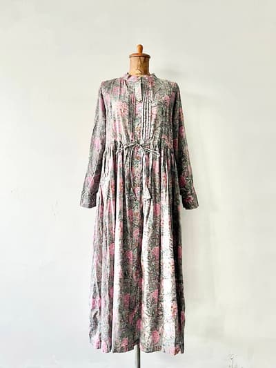 marche　花柄ピンタックシャツワンピース　バンドカラー　サイズS 画像1