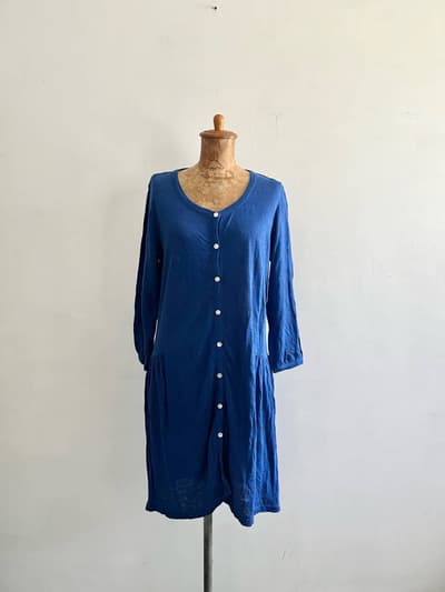 【美品】d.comfort　リネンロングカーディガン　サイズF ブルー 画像1