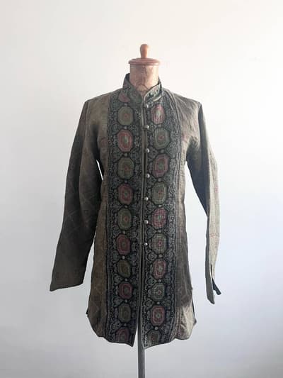 【vintage】　ラリーキルト　刺繍コート　カーキ　サイズS　刺し子 画像1