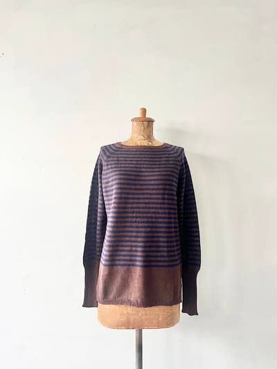 【美品】Veritecoeur　コットンラミーニットトップス　ネイビー・ブラウン 画像1