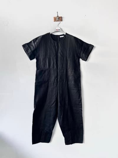 【美品】fog linen work　カタリナ オールインワン　黒　半袖 画像1