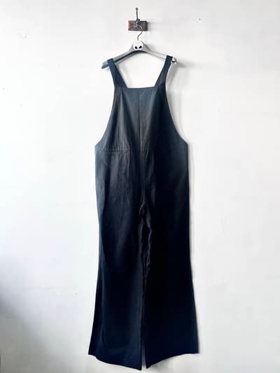 【美品】R&D.M.Co-   コットンワイドサロペット  M黒ブラック無地オーバーオール 画像1