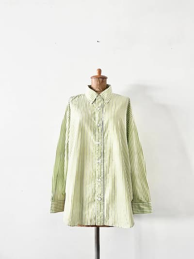 THE SHINZONE　STRIPE DADDY SHIRT　ストライプダディシャツ　グリーン　 画像1