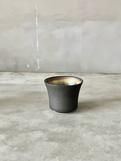 木下和美　黒釉銀彩カップ 画像1