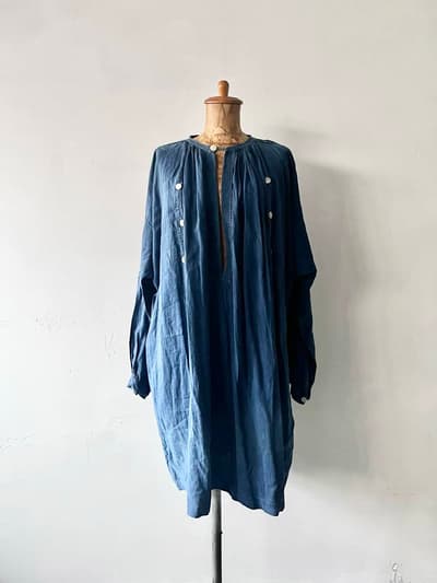 【仏ヴィンテージ】インディゴスモックドレス　ギャザー 画像1