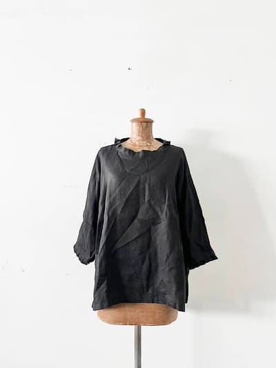 【美品】journal standard luxe　ソフトリネン タックフリルプルブラウス　ブラック 画像1