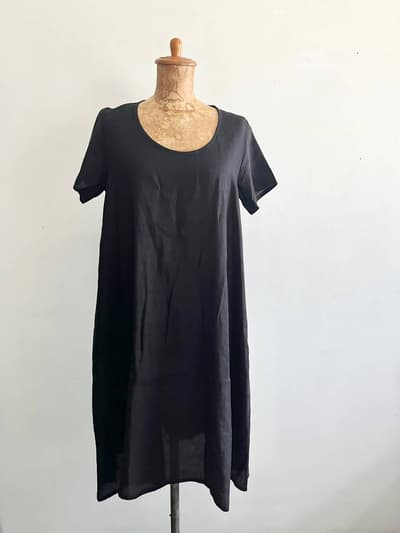 mizuiro-ind　レーヨンリネンワンピース　黒　サイズフリー 画像1