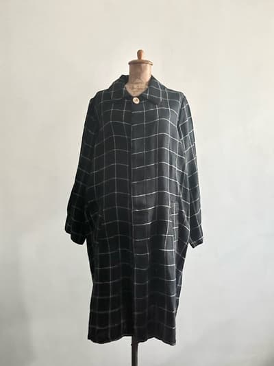 【美品】fog linen work　リトアニア製　チェック柄リネンコート 画像1