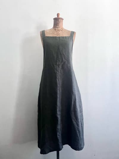 【美品】fog linen works　リネンエプロンスカート　チャコール 画像1