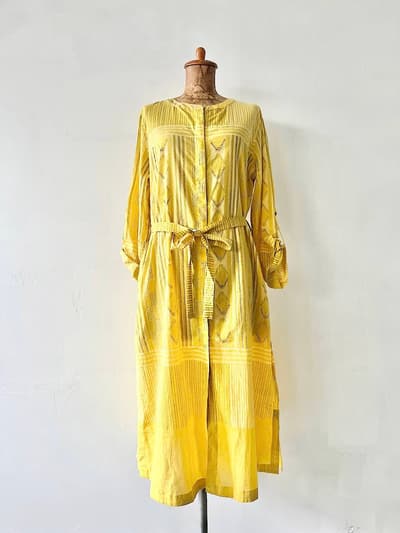 fabindia　ライトグリーン　ワンピース　チェック　総柄　インド製　サイズL  画像1