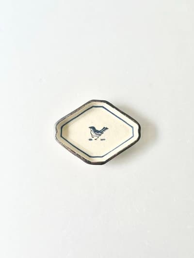 【美品】中西申幸　鳥遊戯画菱形豆皿 画像1
