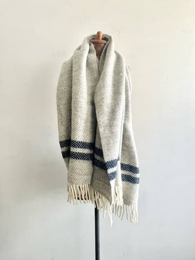 【美品】TWEEDMILL　ウールブランケット　グレー・ネイビー 画像1